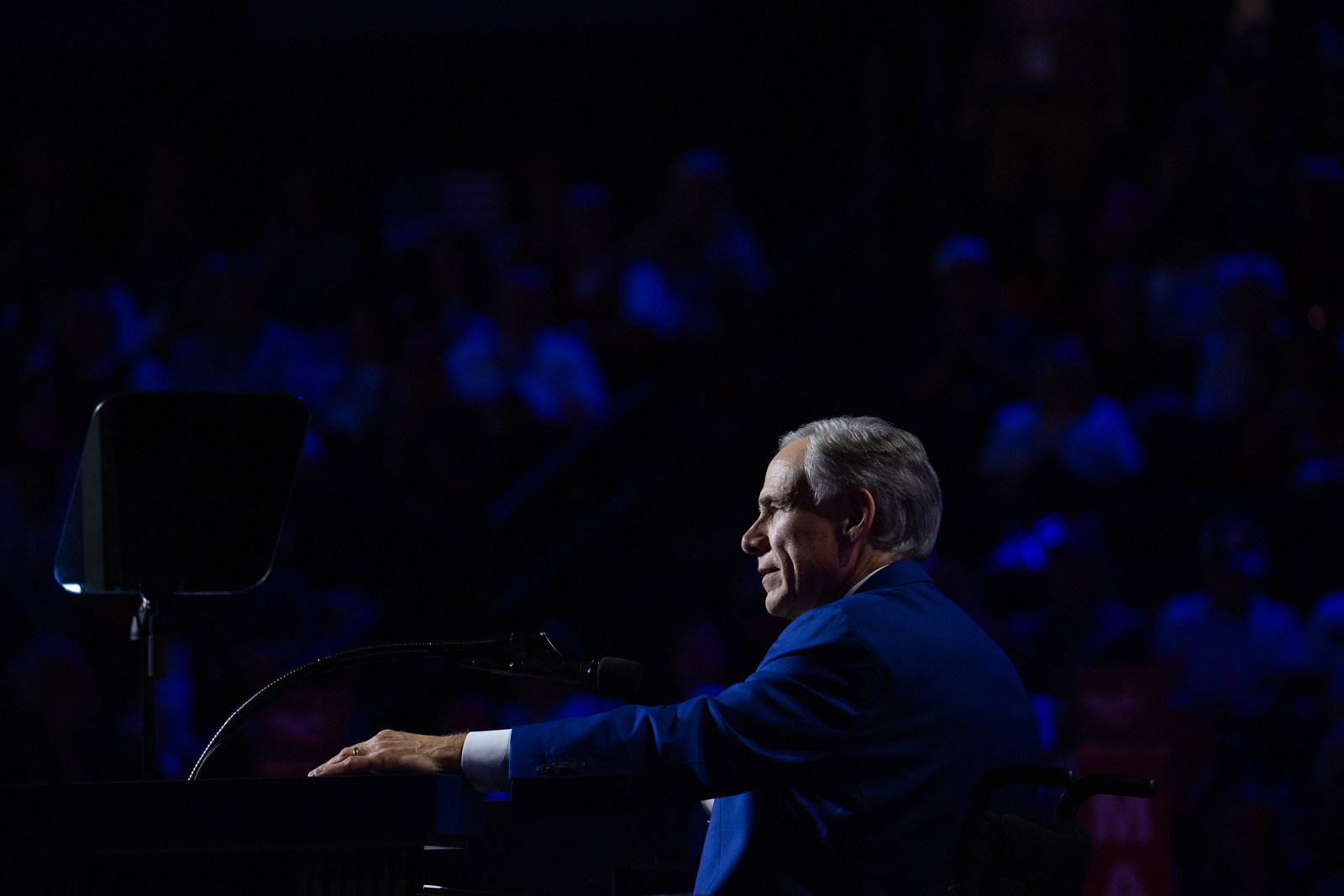 Governor Greg Abbott speaking at the Republican convention in Dallas on September 10, 2026.