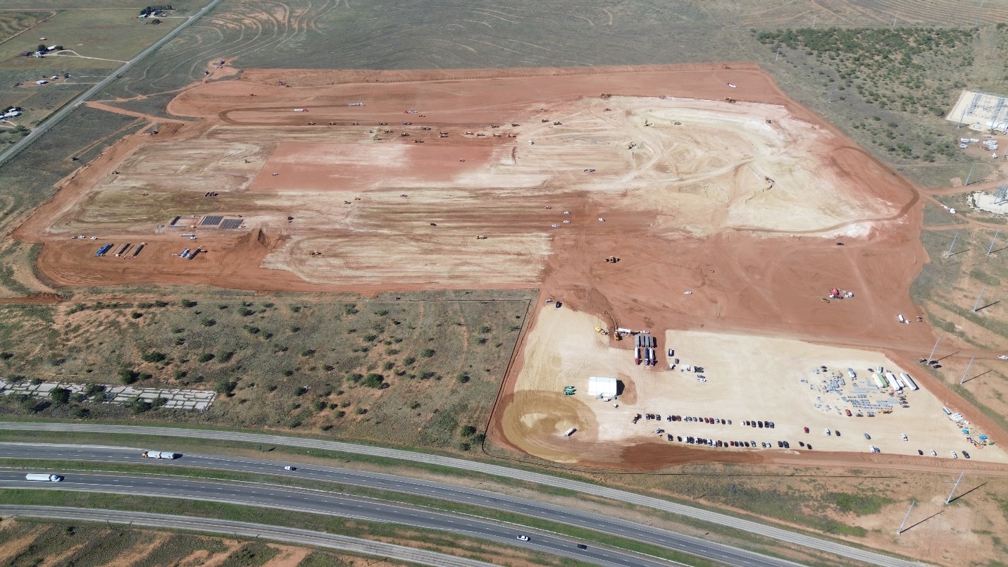 Aerial view of early site construction at Cipher’s Barber Lake campus