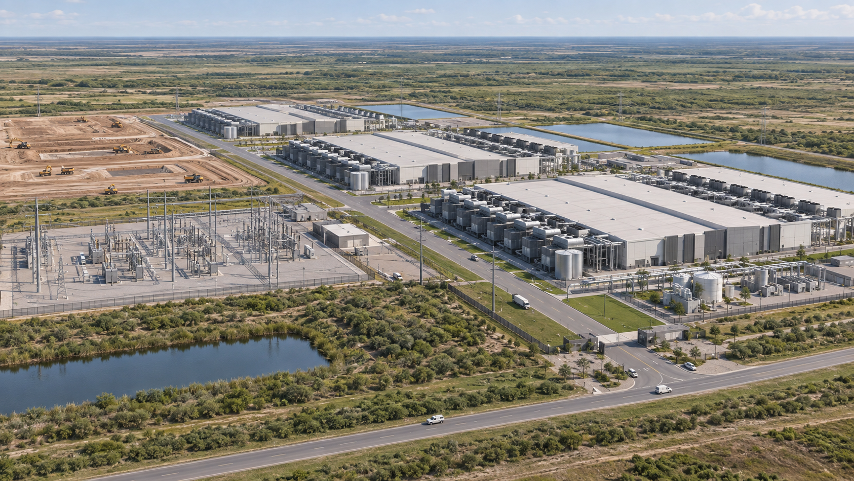 Conceptual illustration of a data center campus in South Texas
