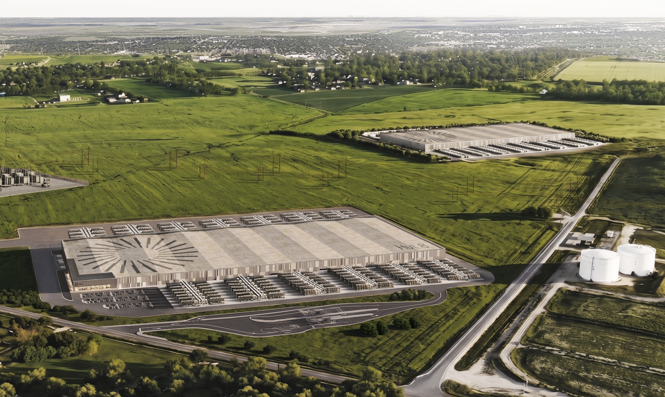 Hut 8 preliminary rendering of the Beacon Point data center campus