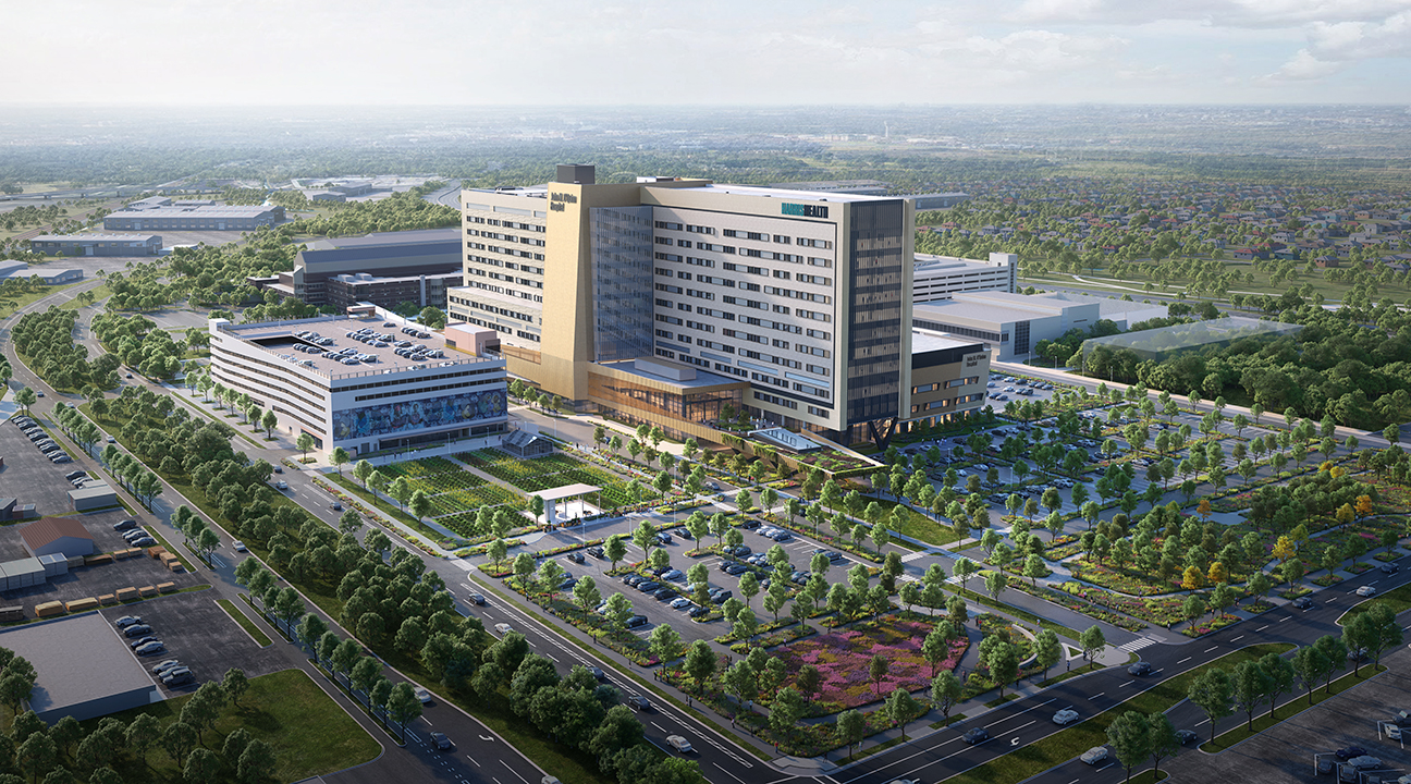 Rendering of Harris Health John M. O’Quinn Hospital campus