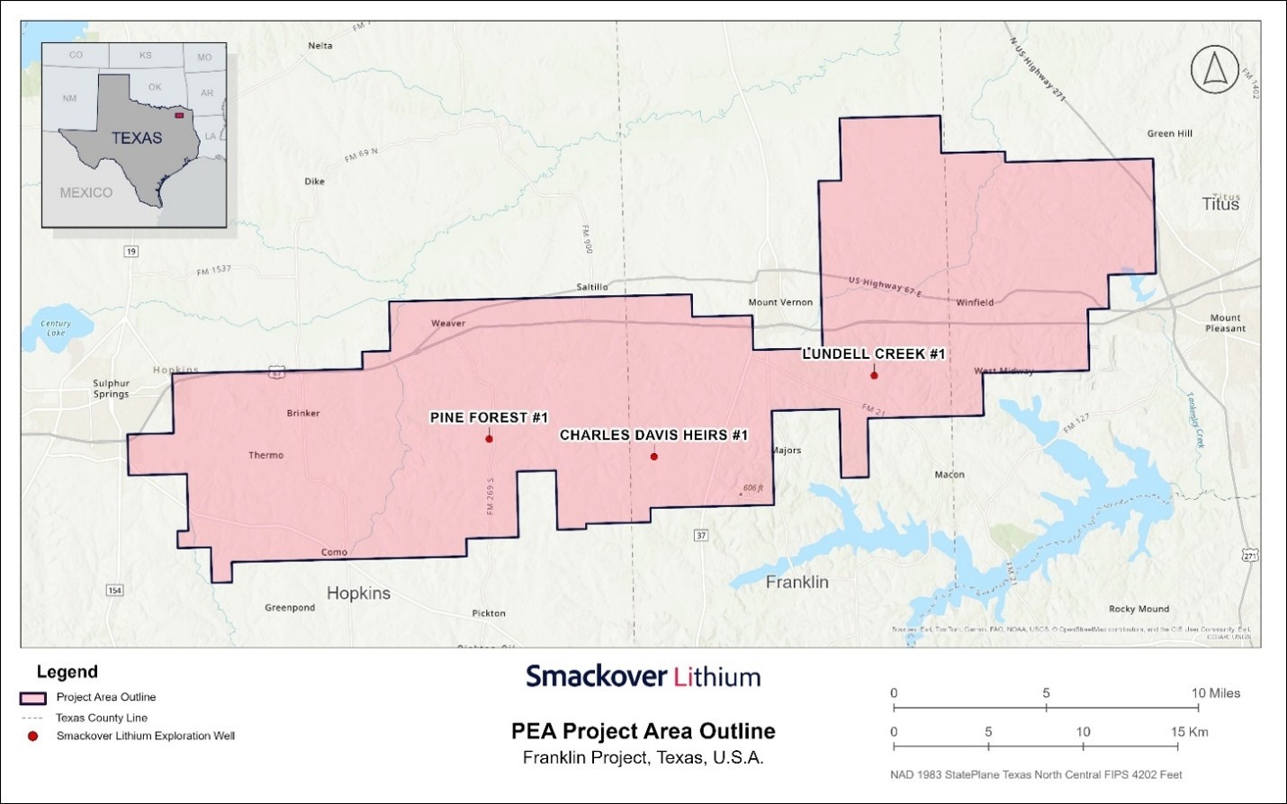 Franklin project area map: Standard Lithium; resource area, not a construction footprint.