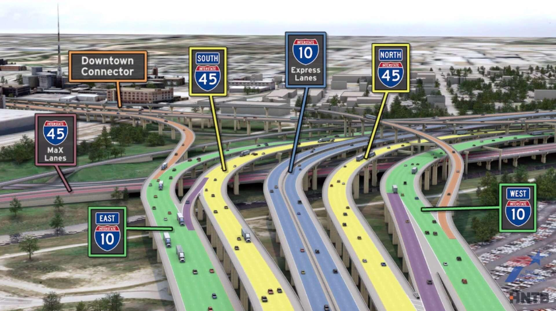 TxDOT concept rendering of the Houston downtown highway reconstruction and interchange routes