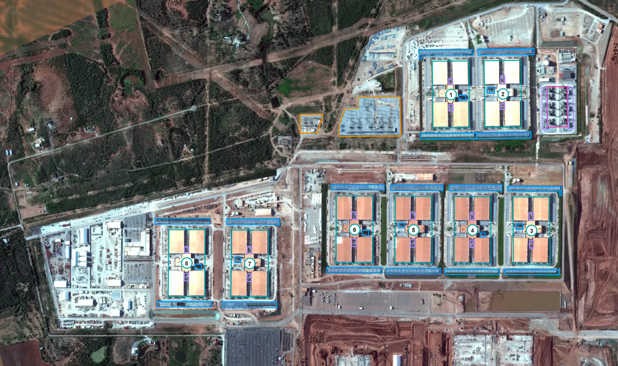 Annotated eight-building campus layout