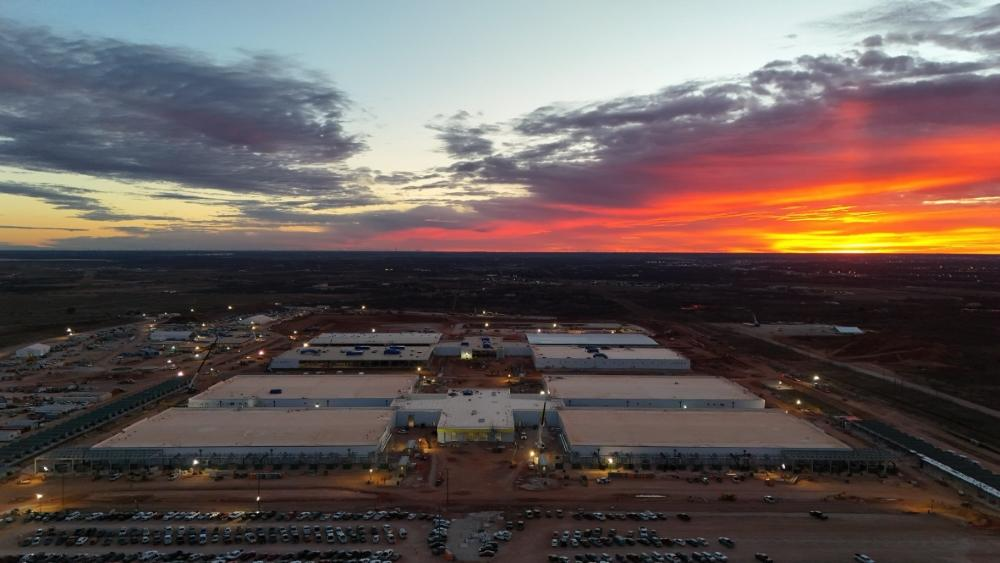 Campus construction at sunset
